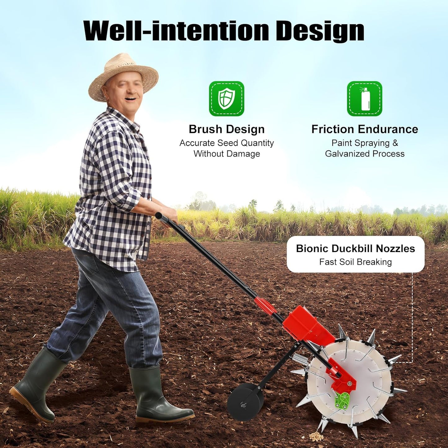 10-Row Manual Garden Seeder, Corn Planter, Hand Push Precision Seeder Planter for Corn Soybean Peanut Seeds, Adjustable Depth, 6.3" Sowing Spacing