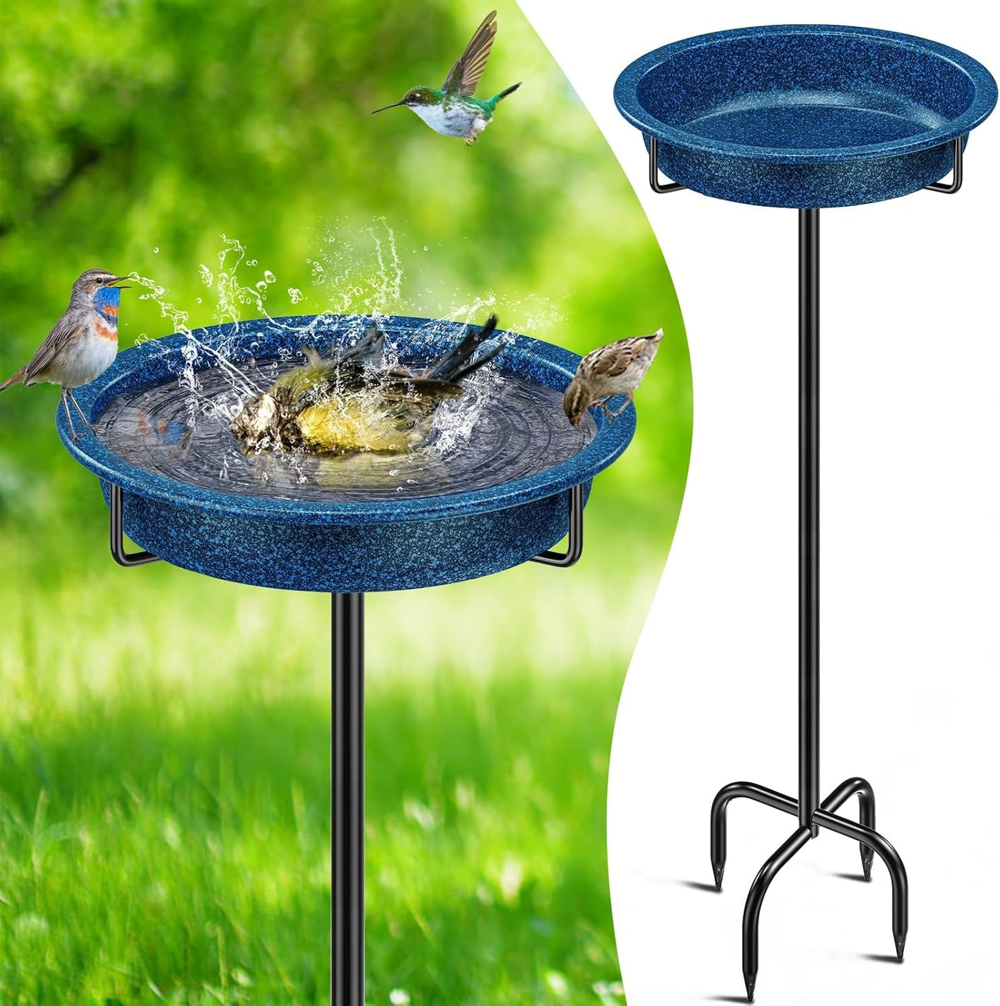 Freestanding Birdbaths Bowl for Outside, Standing Garden Bird Bath Feeder & Bird Bath Bowl, Detachable Decoration Spa Birdfeeder for Outdoor Garden Patio Yard Lawn (Blue)
