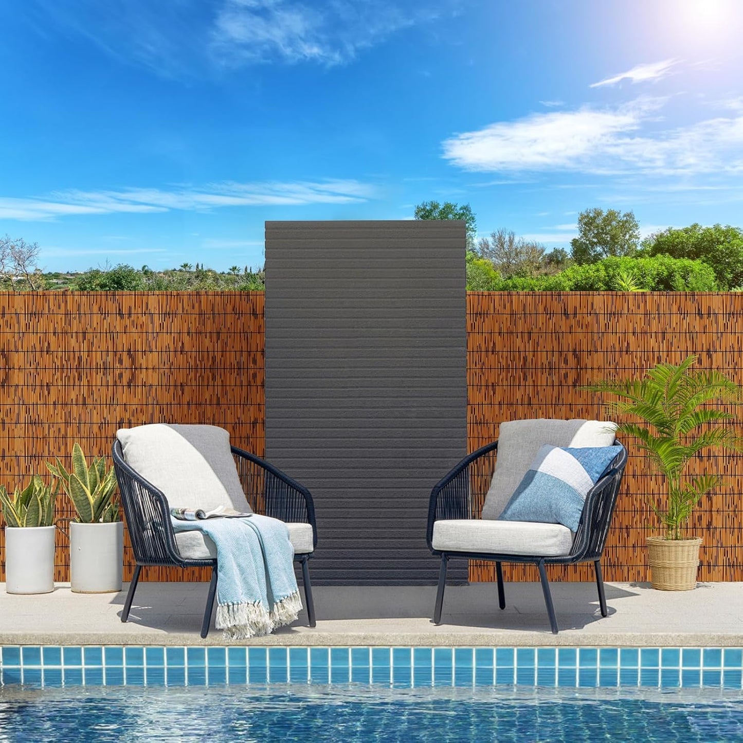 Bamboo Reed Fencing, Light Russet Bamboo Fence Rolls 4 Feet High, Decorative Reed Screen Privacy Curtains for Patio Balcony Garden Backyard Outdoor, 4 x 10 FT