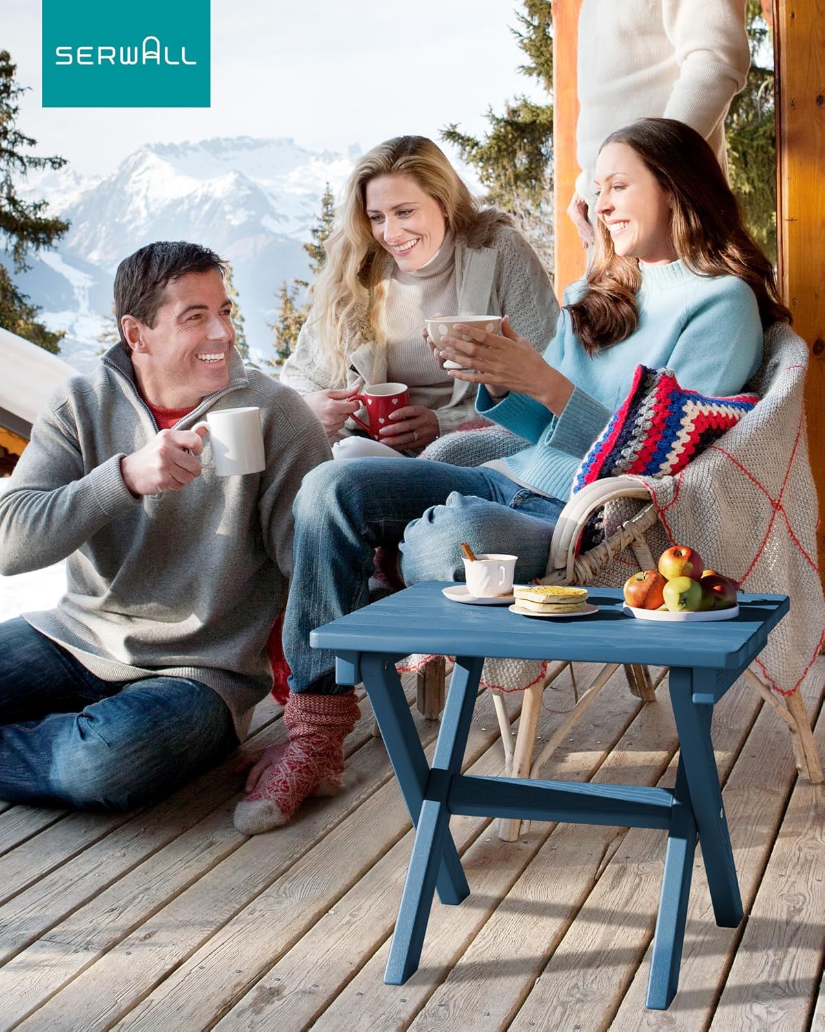 SERWALL Folding Adirondack Side Table, Portable Small Outdoor Table, Weather Resistant Outdoor End Table for Camping and Garden, Navy