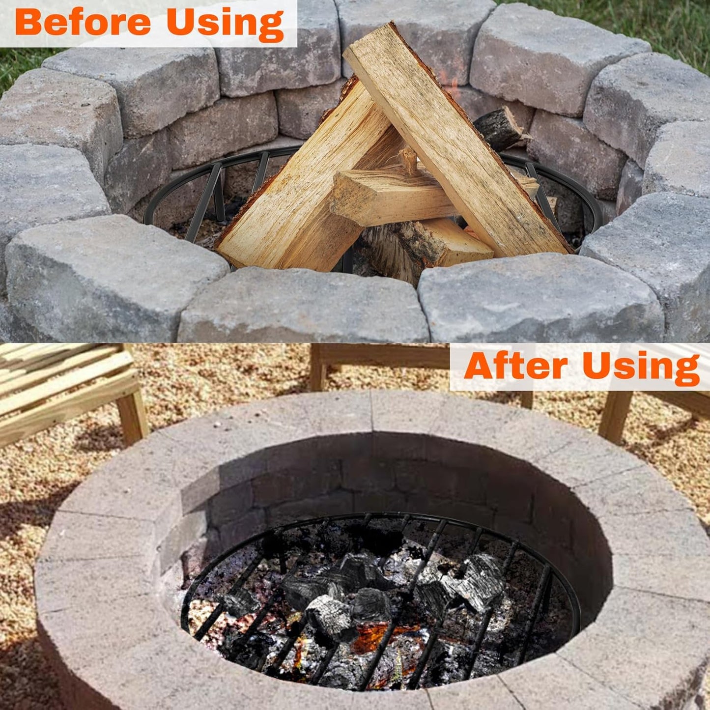 only fire Round Fire Pit Grate with 4 Legs for Outdoor Campfire Grill Cooking, 24 Inch