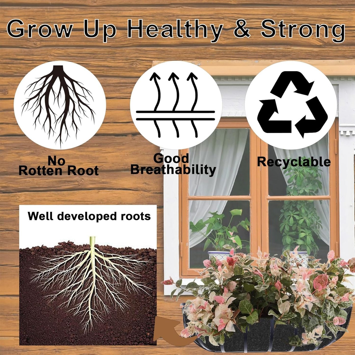 2-Pack 30in Planter Liners - Breathable Felt Hanging Basket and Window Box Liners - Prevent Root Suffocation and Bird Damage - Black