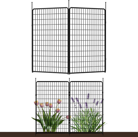 Doorless Garden Fence 50 in(H) x 5.1 ft(L) 2 Panels, Heavy Duty Metal Animal Barrier Fence, No Dig Fence for Dogs, Rabbit Fence for Garden, Black