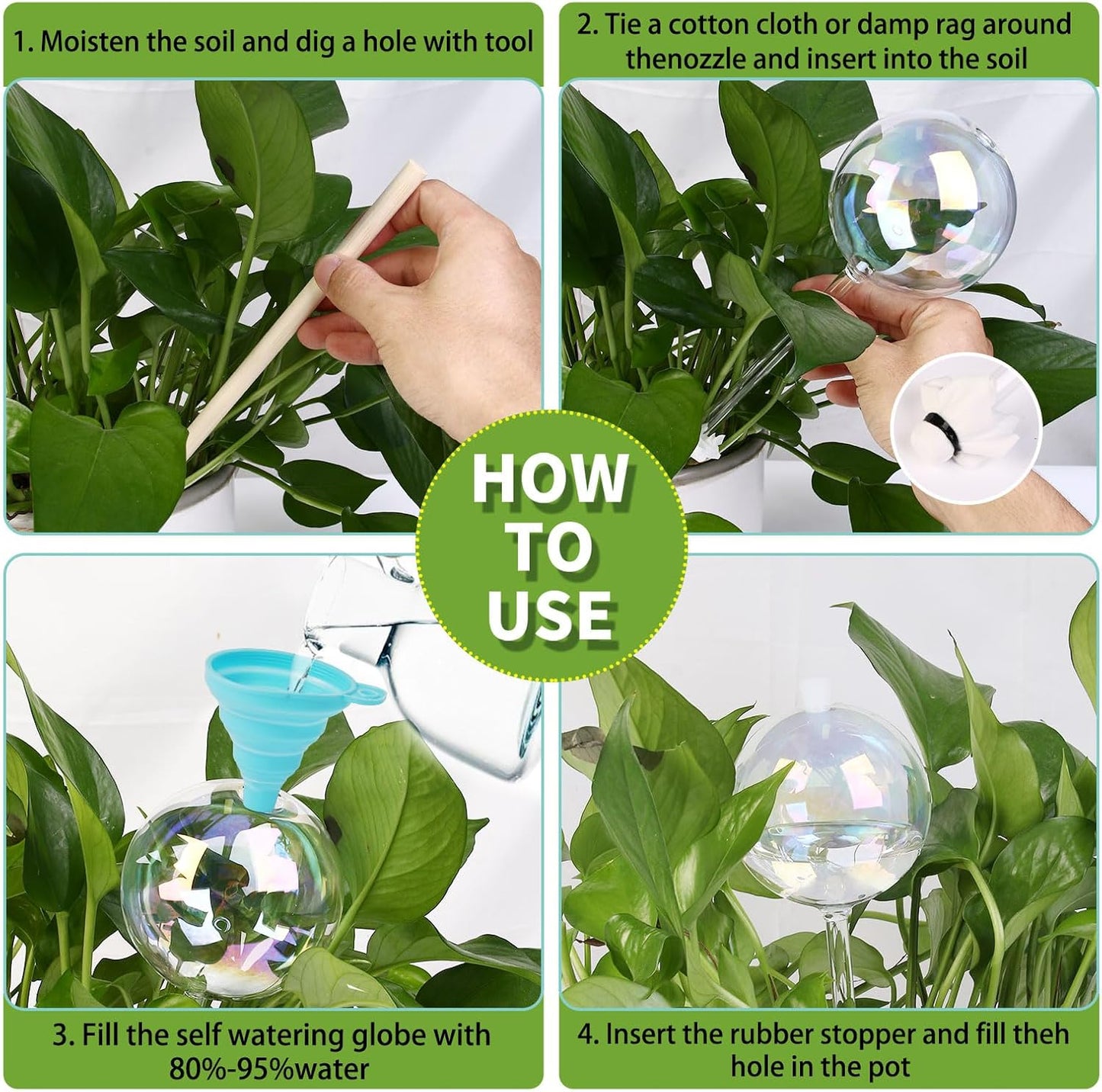 13 oz Up to 2 Weeks Large Self-Watering Plant Watering Globes, Self Watering Planter Insert, Glass Bulbs for Indoor & Outdoor Plants - Automatic Watering While Away or Vacation (Large 2-Pack)