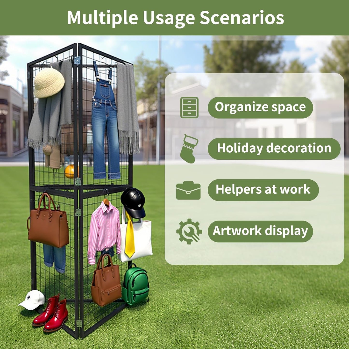 Foldable Gridwall Display Panel - 3 Pack of 2x5 Ft Heavy Duty Z Unit Wire Grid Wall Panels for Retail Store, Trade Show, Pop Up Shop, Versatile Merchandiser Display