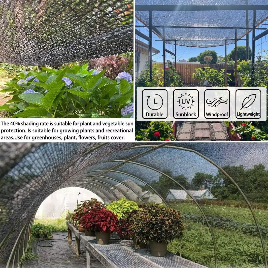 20 x 20 FT Shade Cloth for Plants Greenhouse, 40% Sunblock Shade Sails -for Garden Outdoor Pergola Patio Lawn Plant Kennel Chicken Coop Easier to Hang Net Cover