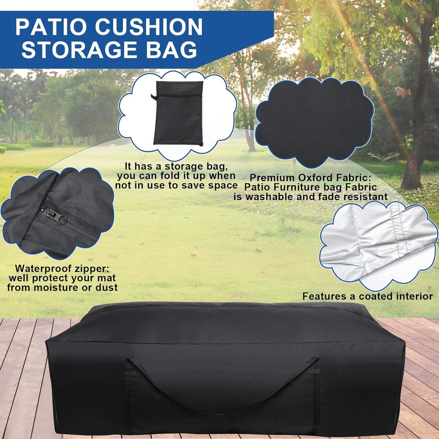 Silkfly 2 Pcs Patio Cushion Storage Bags 68" L x 30" W x 20" H Outdoor Cushion Storage Bag with Handles Waterproof Extra Large 420D Oxford Fabric Heavy Duty Zippered Furniture Pillow Protective, Black