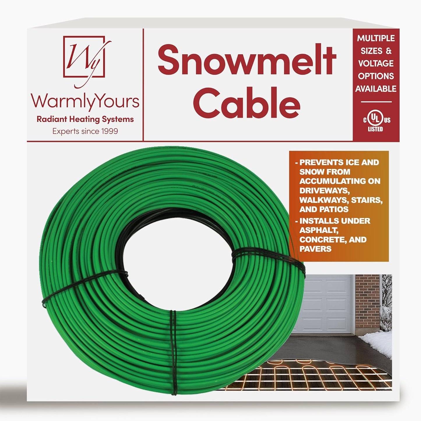 Electric Snow and Ice Melting Underground Cable 251 feet, Covers 83 sqft at up to 38 Watts/sqft, 240V – Radiant Heated Driveways, Walkways, Stairs – Installs Under Concrete, Asphalt, or Pavers