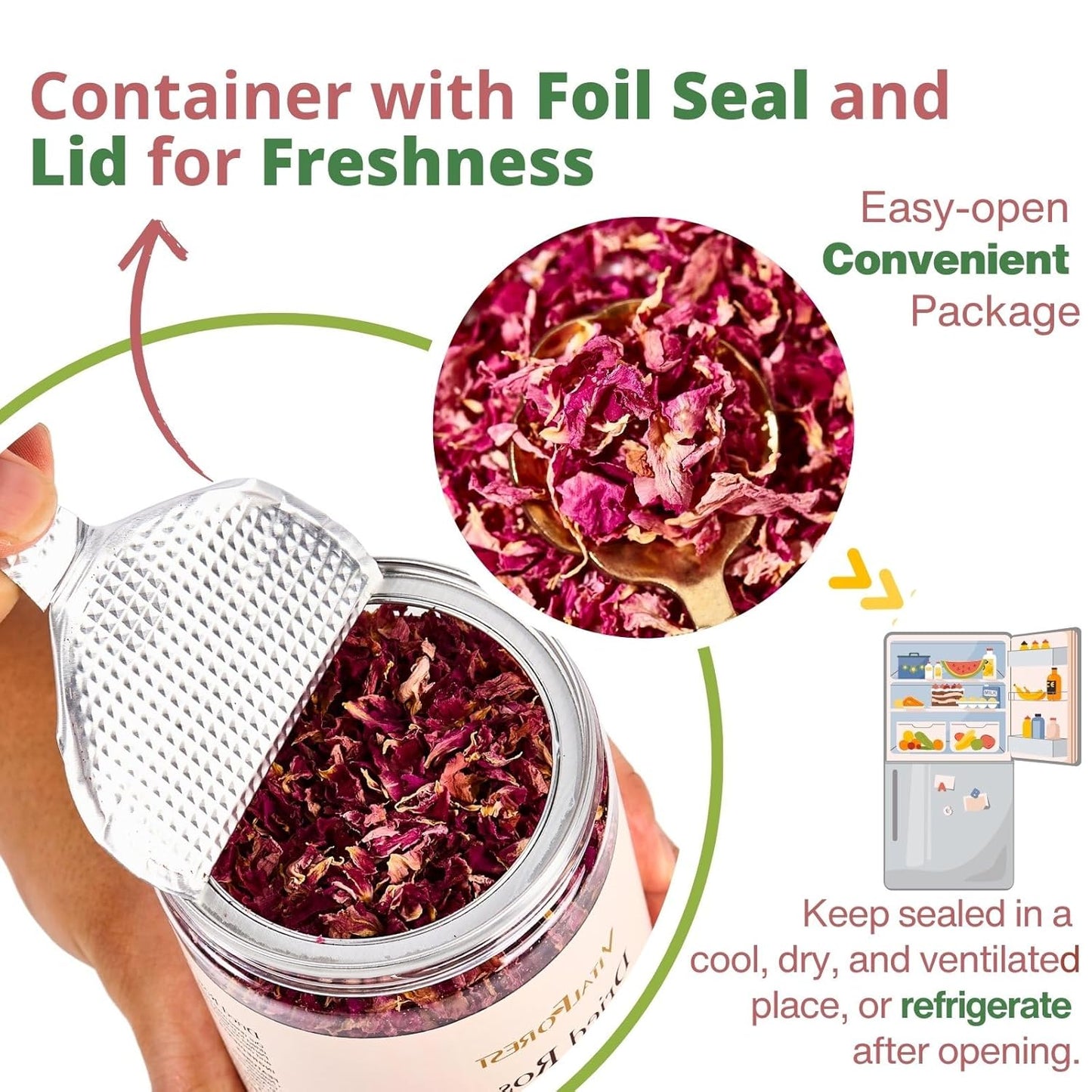 Dried Rose Petals Edible, 2.1oz (60g) Food Grade Rose Petals Tea– Culinary Roses Petals for Tea, Drinks, Baking & Cocktails, Edible Flower Petals for Cake Decorating, Desserts