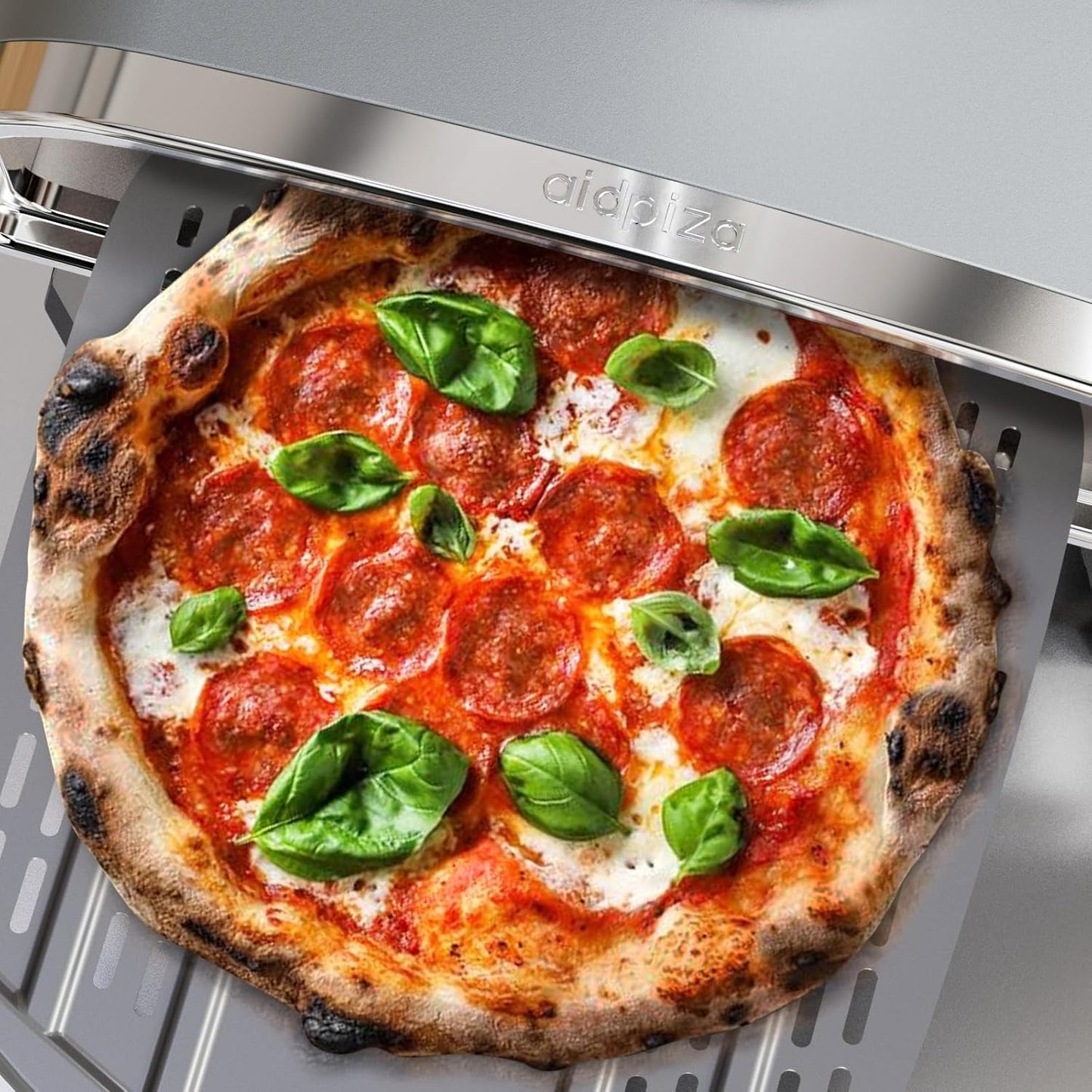 Outdoor Pizza Oven 12" Wood Pellet Pizza ovens With Rotatable Round Pizza Stone Portable Wood Fired with Built-in Thermometer Pizza Stove for Outside Backyard Camping Picnics (Grey-revolving)