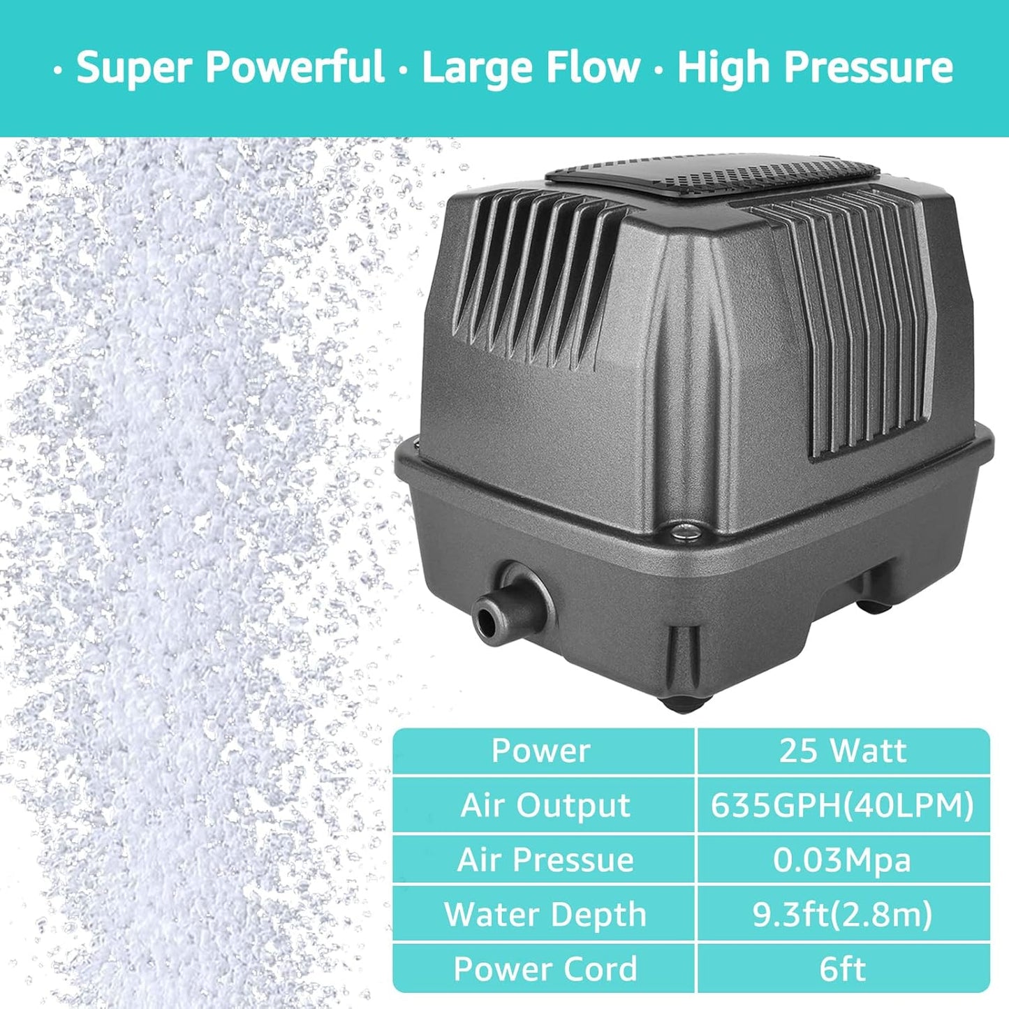 Linear Air Pump for Aeration, 635GPH Septic Air Pump Pond Aerator for Koi Pond, Aquarium, Waste Treatment, Fish Farm, Seafood Restaurant, Hydroponic