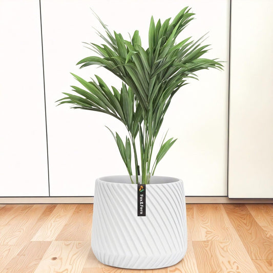 Fox & Fern 10 Inch Plant Pot with Drainage Plug — Premium Polystone White Plant Pot; Modern Planter with 3D Texture and Ceramic Finish; 10 Inch Pots for Plants Indoor & Outdoor