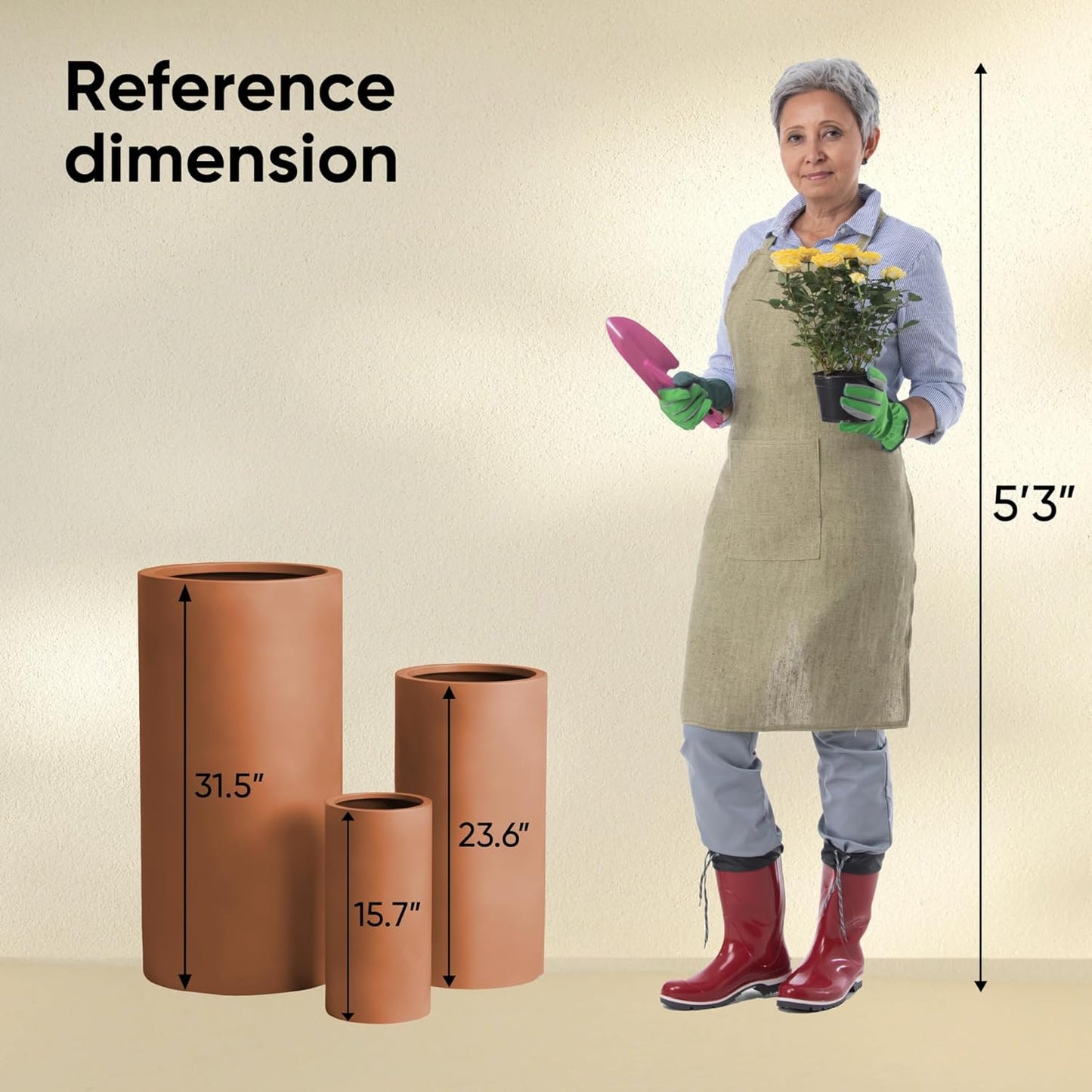 DTY Signature Mount Oxford Tall Outdoor Planter - Large Terracotta 31.5 Inch Height Modern Tall Planter Pot for Indoor & Outdoor Spaces - Stylish Planter for Contemporary Homes and Gardens