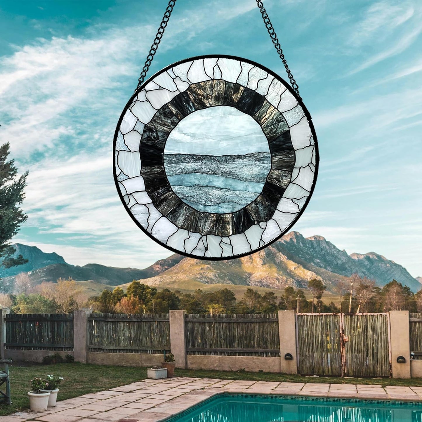 Stained Glass Window Hanging - Abstract Sea Surface Suncatcher for Doors Garden Patio Round Sun Catchers Decor Christmas Mother's Day Birthday Gifts for Women Men Mom Nana Friend 11.8 in