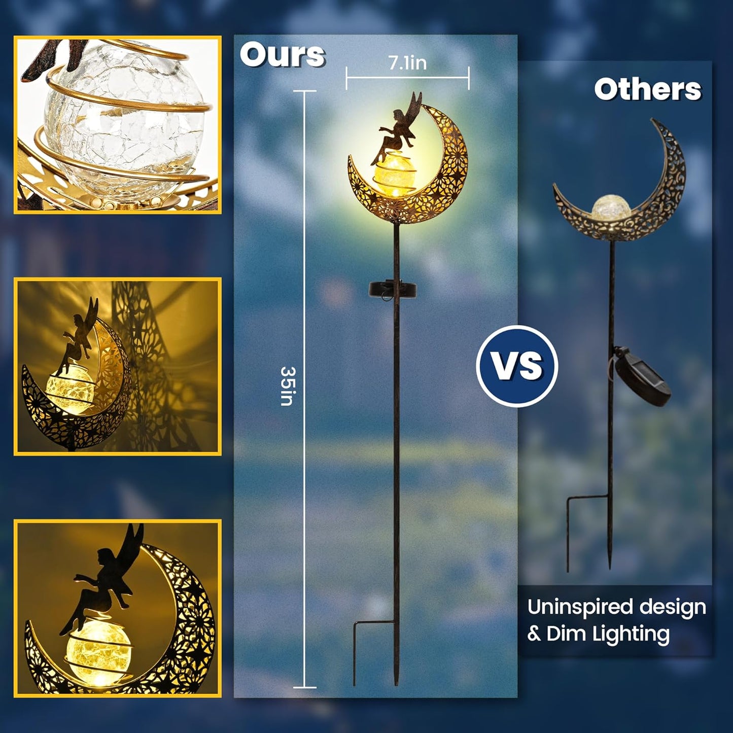 Fairy Garden Solar Lights Outdoor Moon Stakes, Waterproof Outdoor Metal Decor Gifts for Women Mom, Art Moon Sculpture for Yard, Patio, Garden, Porch, 1 Pack