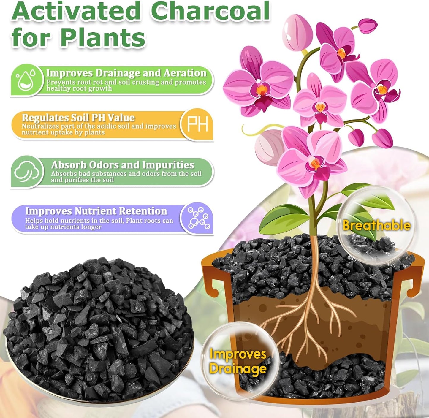 Legigo 4QT All Natural Horticultural Charcoal- Activated Hardwood Plant Charcoal for Soil Amendment, Conditioning Bonsai Soil, Succulent, Terrarium Supplies, Indoor Plant Potting Soil