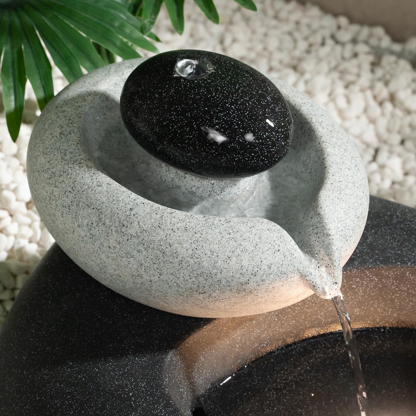 13.39" H Outdoor Water Fountain Made with Eco-Friendly Recyclable Materials, Polyethylene Rock Waterfall Outdoor Fountain, Garden Decor with LED Light & Pump for Patio, Backyard (13.39")