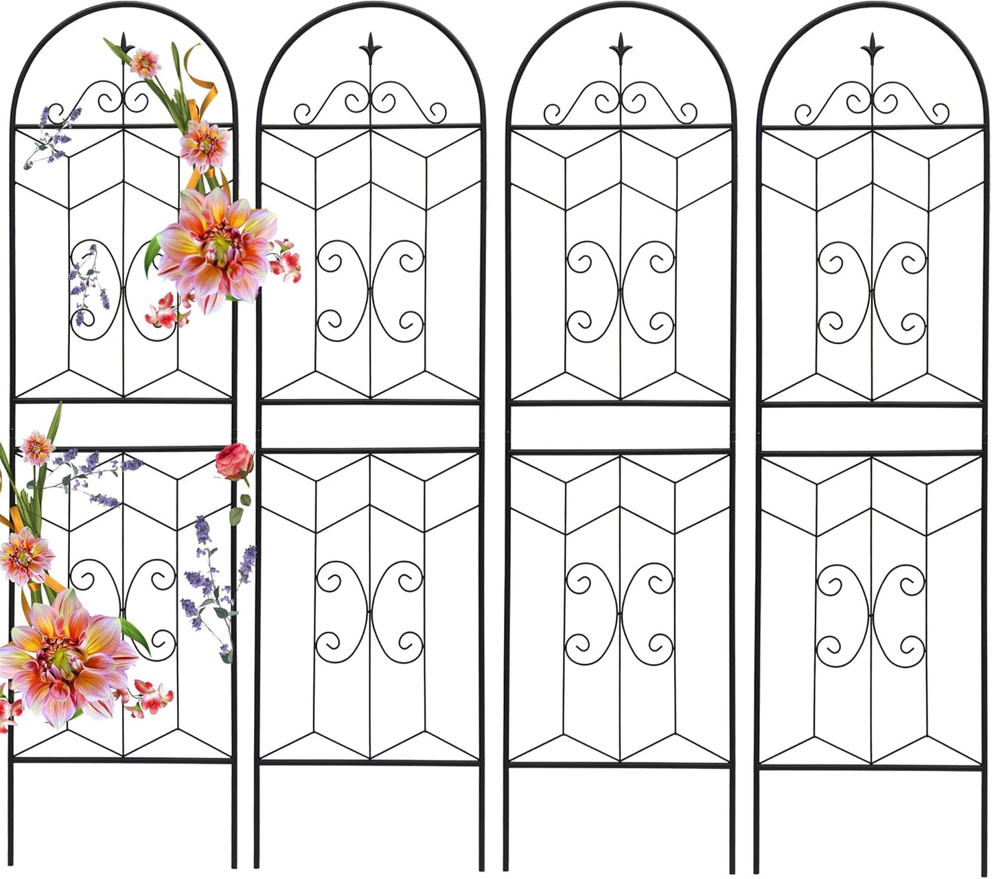 4 Pack 71x20in Garden Trellises with Black Metal Coating, Trellis for Climbing Plants Outdoor, Roses, Vines, Flowers, and Vegetables.