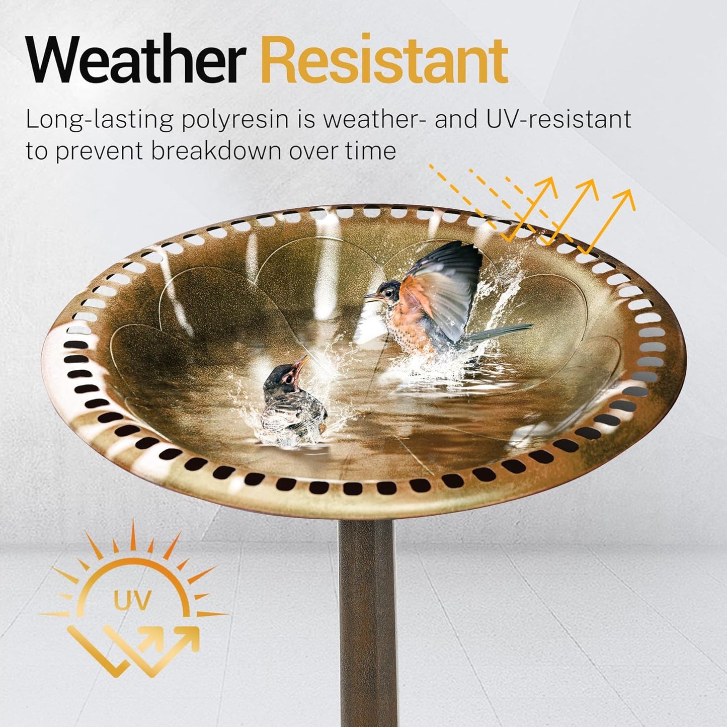 Bird Bath 28 Inch Height, Polyresin Standing Antique Birdbath for Outdoor Garden Decor, Gold