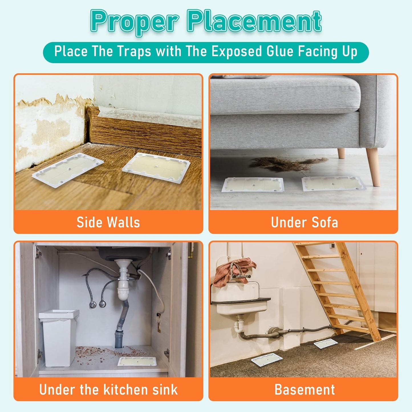 Qualirey 12 Pack Glue Traps for Rats and Snakes, Larger and Heavy Duty Baited Sticky Traps with Non Toxic Glue, Exterminator Plastic Mouse Indoor Board, Ready to Use, Safe to Children and Pets (White)