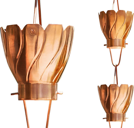 Monarch Rain Chains Pure Copper Akira Rain Chain, 8.5 ft Decorative Rain Catcher Chain for Gutters, Large Rain Chains for Outside, Rain Gutter Replacement Downspout