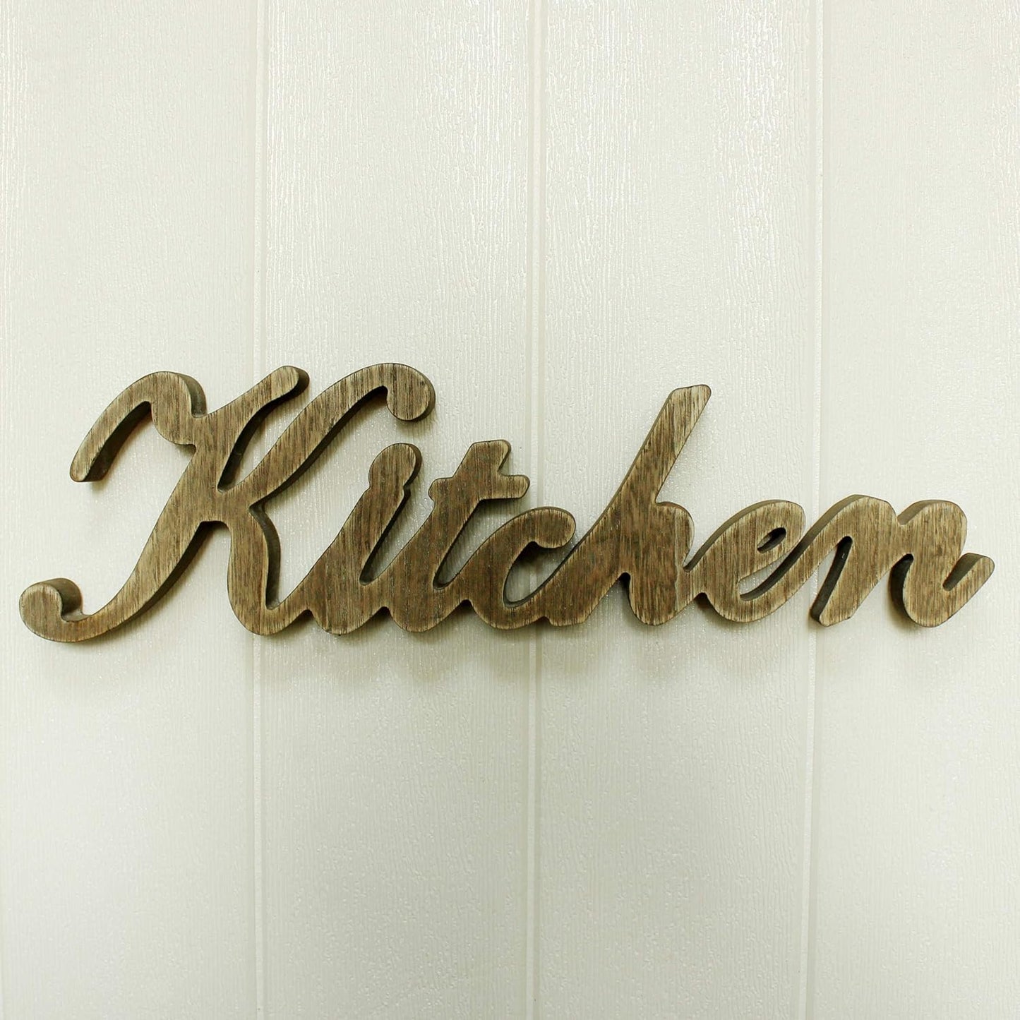 CVHOMEDECO. Rustic Vintage Distressed Wooden Words Sign Free Standing "Kitchen" Desk/Table/Shelf/Door/Home Wall Decoration Art, 15-1/2 x 4-1/4 x 1 Inch