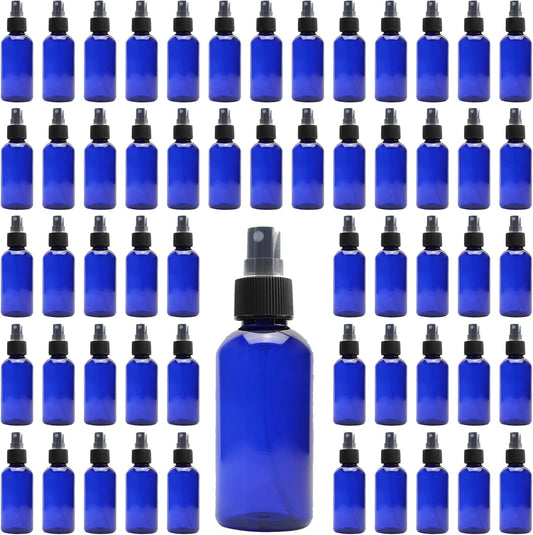 Cornucopia Brands 4oz Blue PLASTIC Fine Mist Spray Bottles (120-Pack); BPA-Free Plastic Spritzer Bottles, Labels Included; PET #1 Plastic Bottles