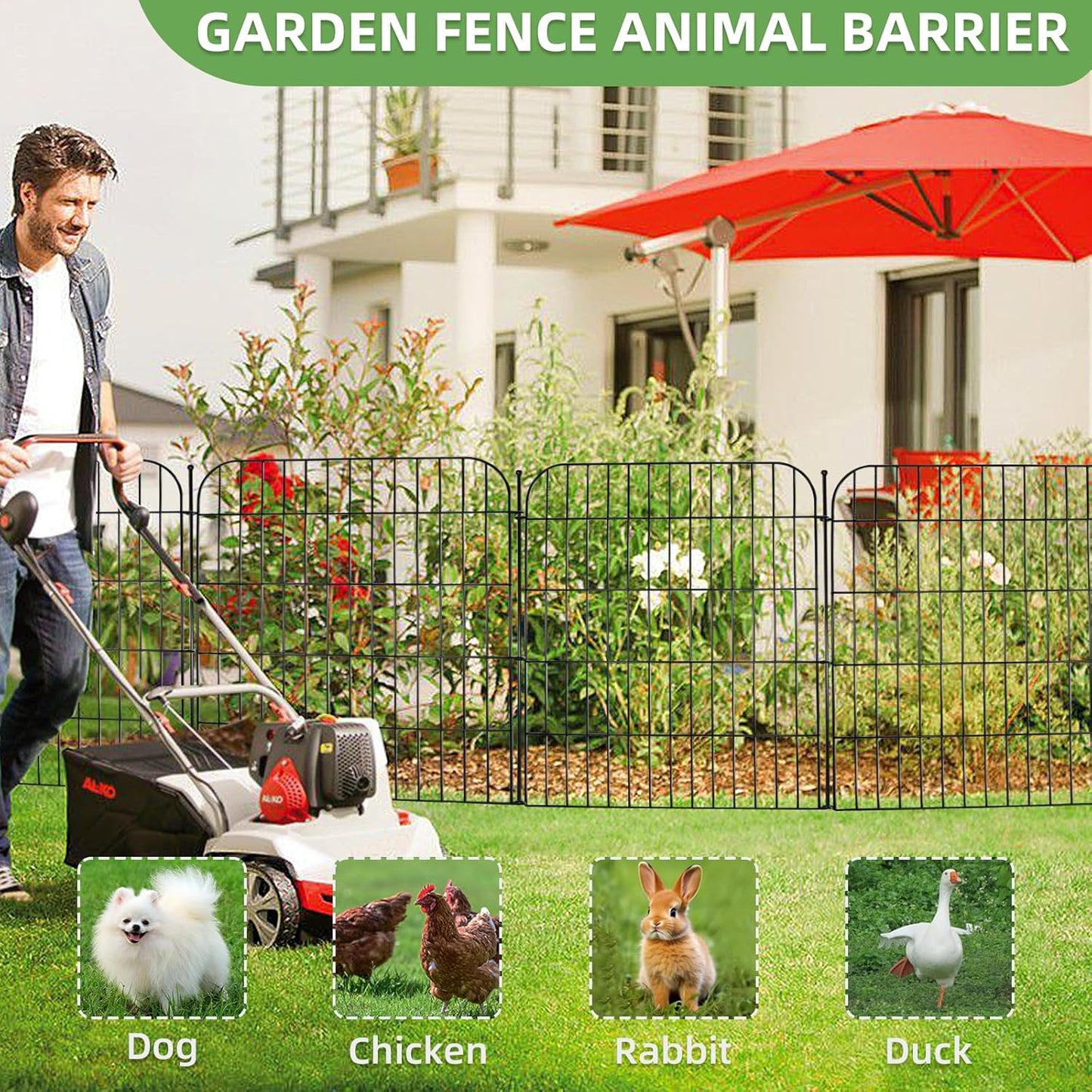 Decorative Garden Fence, 10 Panels 32 in(H) X 23.6 ft(L) Rustproof Metal Wire No Dig Dog Fence Outdoor for Yard, Temporary Tall Garden Fence Animal Barrier Decor for Yard & Patio