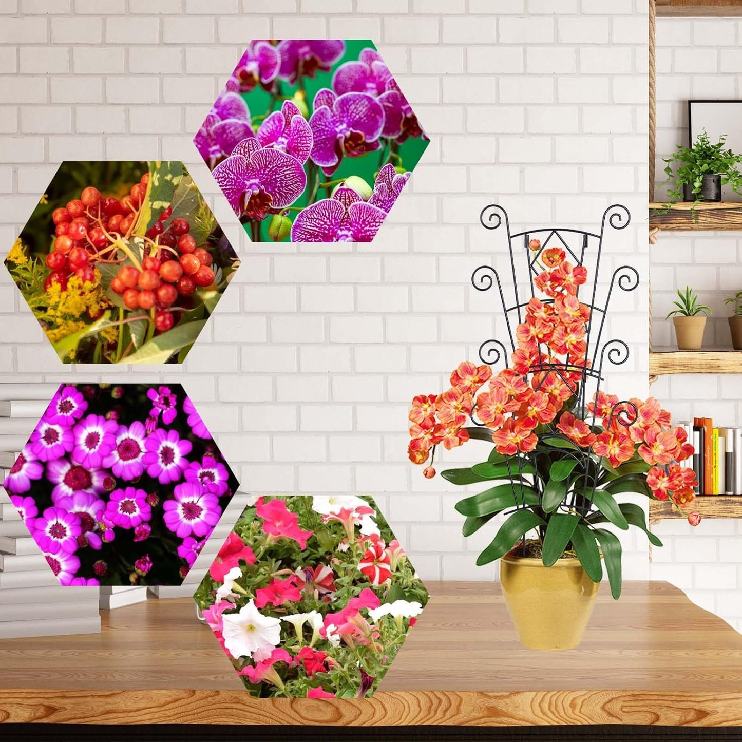 4 Pack Stackable Metal Plant Trellis for Climbing Plants Outdoor/Indoor - Sturdy Garden Trellis for Potted Plants, Vine Support Stakes with Rustproof Design- Decorative Plant Support