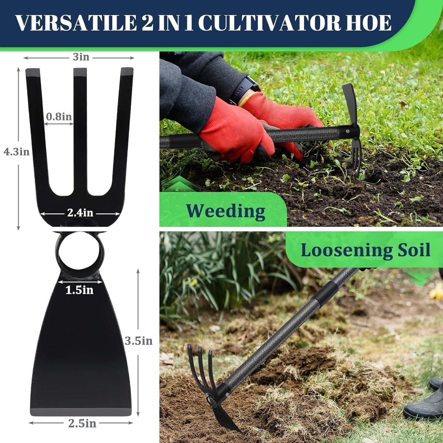 Adjustable Garden Hoe – Multi-Purpose Weeding & Digging Tool with Ergonomic Handle, Length (16"-60"), Rust-Proof Coated Steel, Heavy Duty for Farm, Yard, Gardening