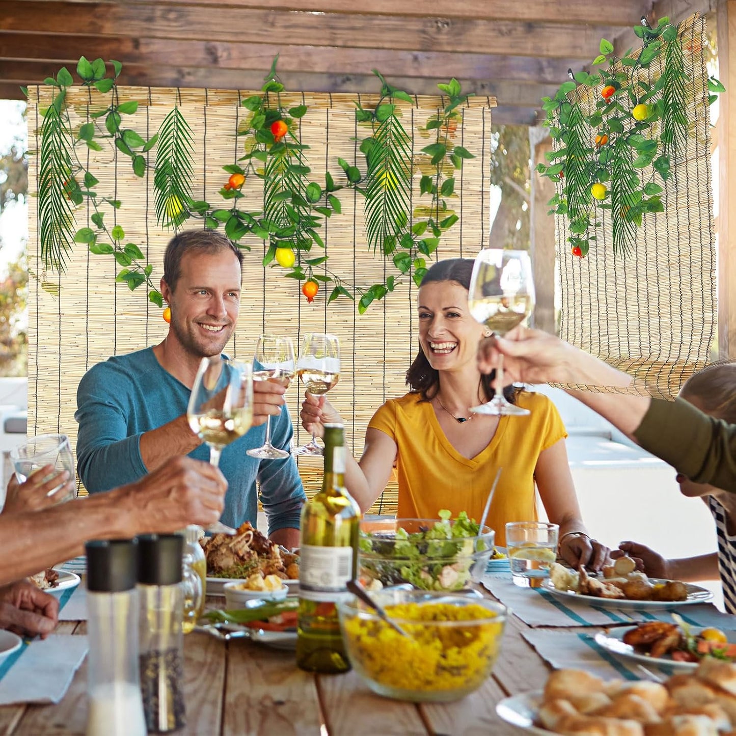 12 Pack Sukkah Kit Decorations for Sukkot 2 Pcs 3.9x9.8ft Natural Reed Bamboo Fencing 8 Pcs Palm Leaves 7.7ft Hanging Pomegranate Garland Sukkah Tent Supplies for Jewish Holiday Party Outdoor Decor