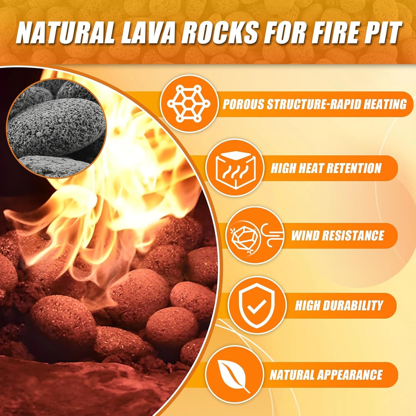 CJGQ 45 Lb Lava Rocks for Fire Pit,2"-3" Natural Pebbles Tumbled Lava Rock,Round Fire Pit Rocks for Portable Fireplaces Propane Gas Fish Tank Landscaping Garden Decoration