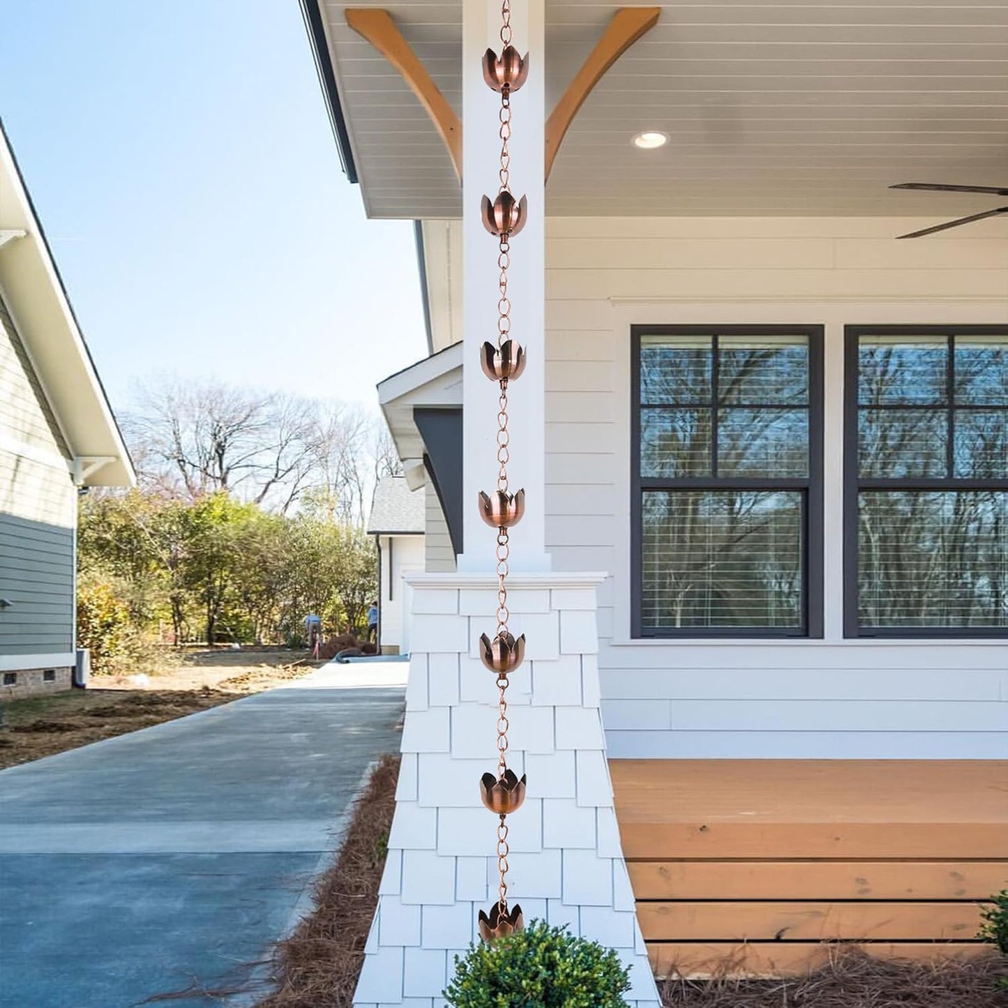 Rain Chain Decoration 6 Ft., Rain Catcher Chain Gutter Metal Downspout 70'' for House Eaves, Garden & Home, Flower Shape Rain Chains