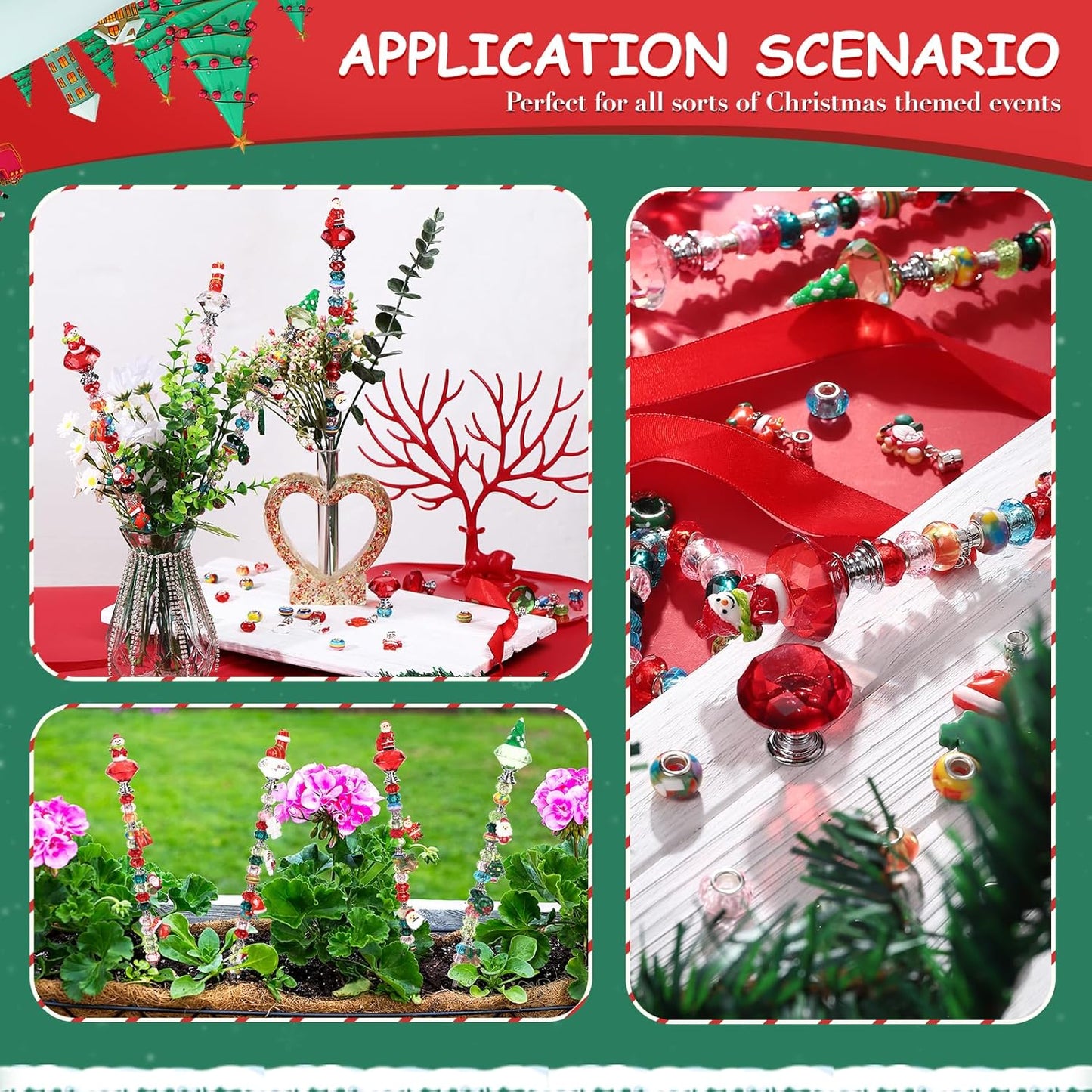 Beaded Garden Stake, DIY Fairy Wand Beaded Decorative Garden Stake Kit with 12IN Threaded Rod Crystal Stopper Top Large Holes Beads Christmas Decoration Pendants Outdoor Fairy Garden kit (110 Pieces)