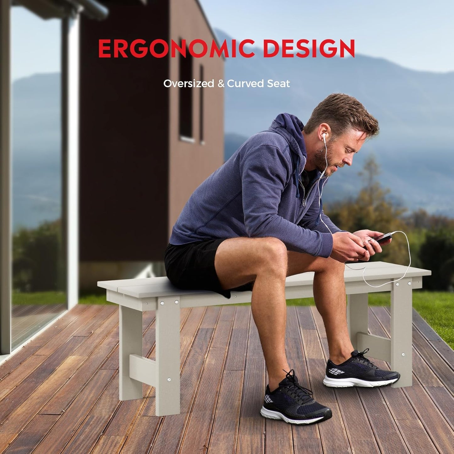 Garden Bench, Front Porch Bench Entryway Park Bench, Patio Backless Garden Seat for Outdoors/Indoor, Low Farmhouse Bench, Sand