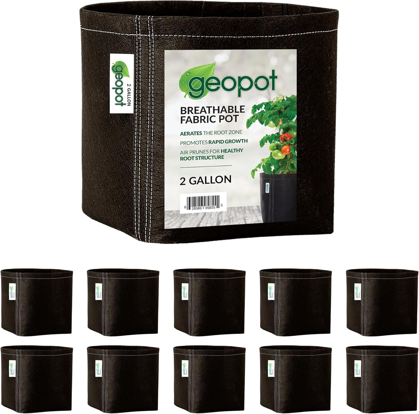 2 Gallon Fabric Grow Bags Vegetables, Houseplants, Herbs & Flowers | 10-Pack | Fabric Pots for Outdoors and Indoors, Aerated Fabric Grow Bags