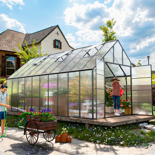 10'x10'x20' Snap-Together Greenhouse - Easy 3-Way Connectors, Heavy-Duty Aluminum Frame, Wind/Snow Resistant for Gardening/Urban Farming, Includes Sliding Door & Ventilation Windows