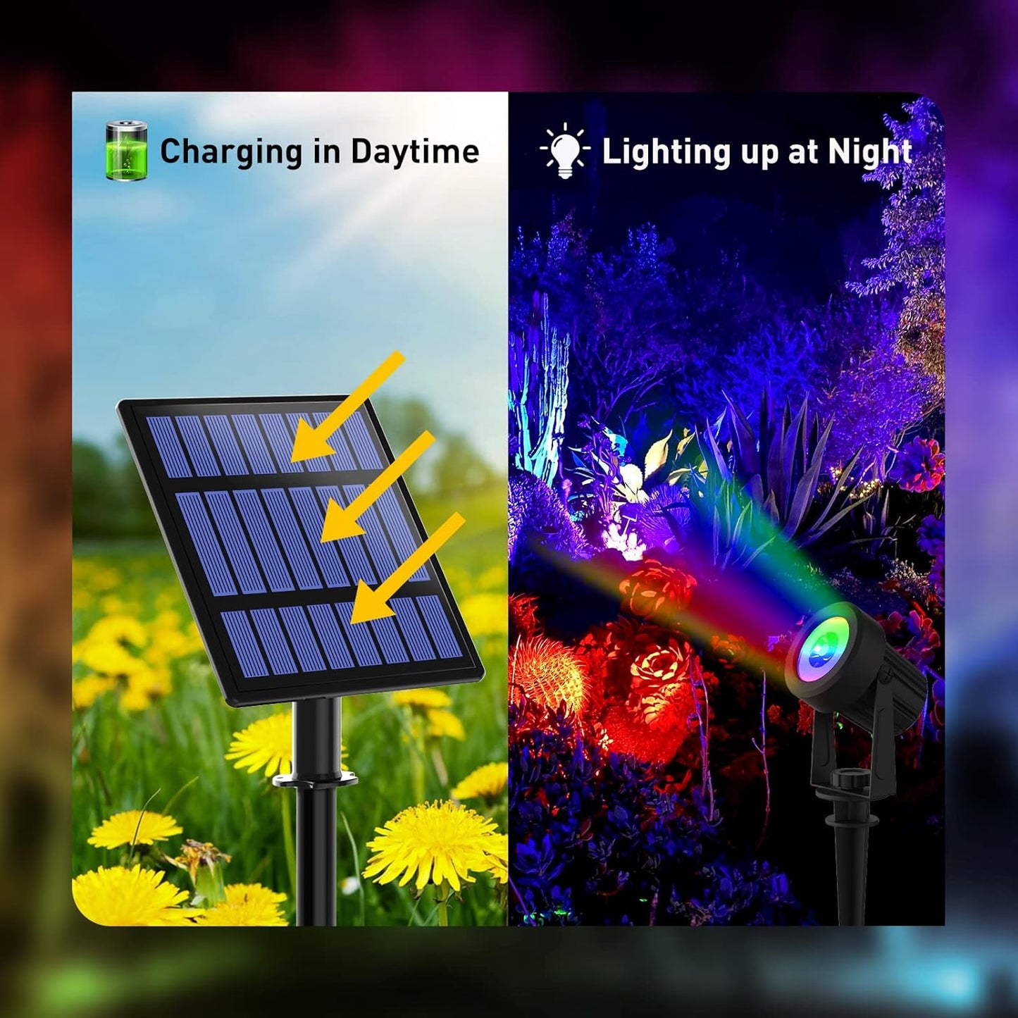 T-SUNUS Halloween Solar Spot Lights Outdoor Color Changing, Landscape Spotlights RGB Lighting Waterproof IP65 9.8ft Cable for Christmas Patio Pathway Yard Garden Wall Holiday Decoration (Multi-Color)