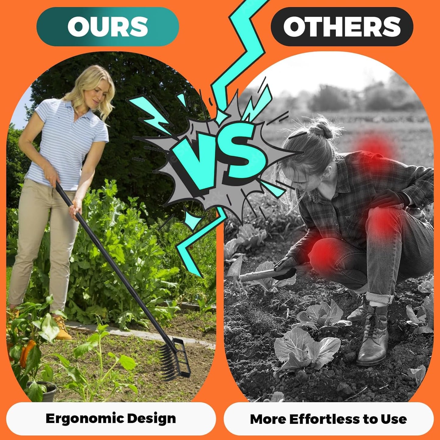 Stirrup Hoe with 76.8" Adjustable Long Handle Hula Hoe Weed Puller Heavy Duty Garden Hoe with 12 Tines Rake 2-in-1 Gardening Tool for Loosening Soil, Gathering Leaves, Weeding