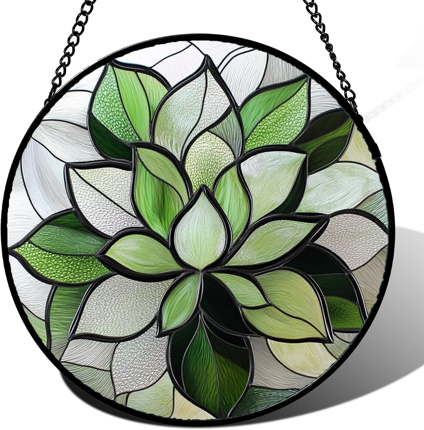 Stained Glass Window Hanging - Green Succulent Plants Suncatcher for Doors Garden Patio Floral Sun Catchers Decor Christmas Mother's Day Birthday Gifts for Women Men Mom Nana Friend 7.8 in