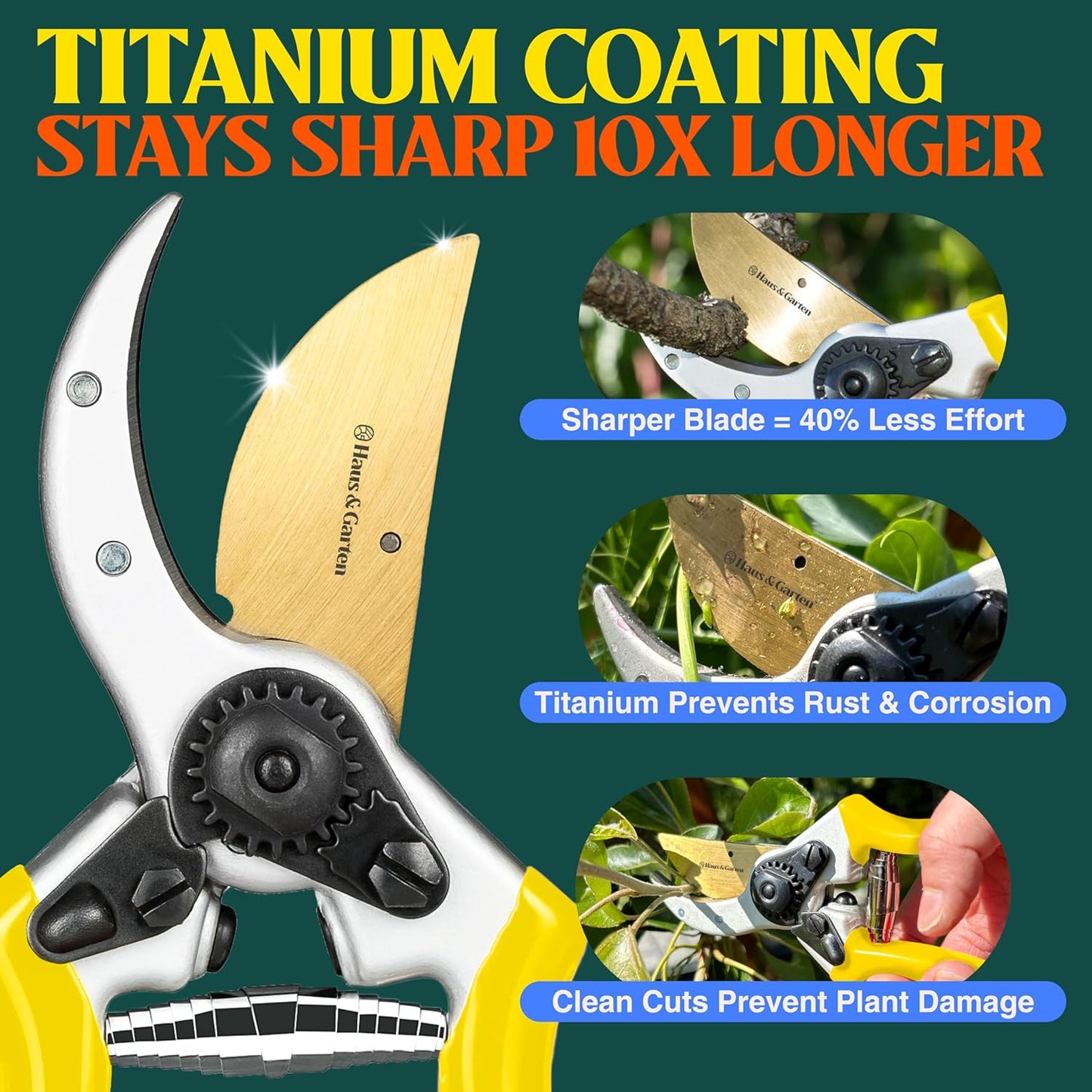 Haus & Garten ClassicPRO 8.5" Premium Titanium Bypass Garden Shears - Use as Pruners, Pruning Shears for Gardening, Hand Pruners, Handheld Garden Clippers Scissors Tool