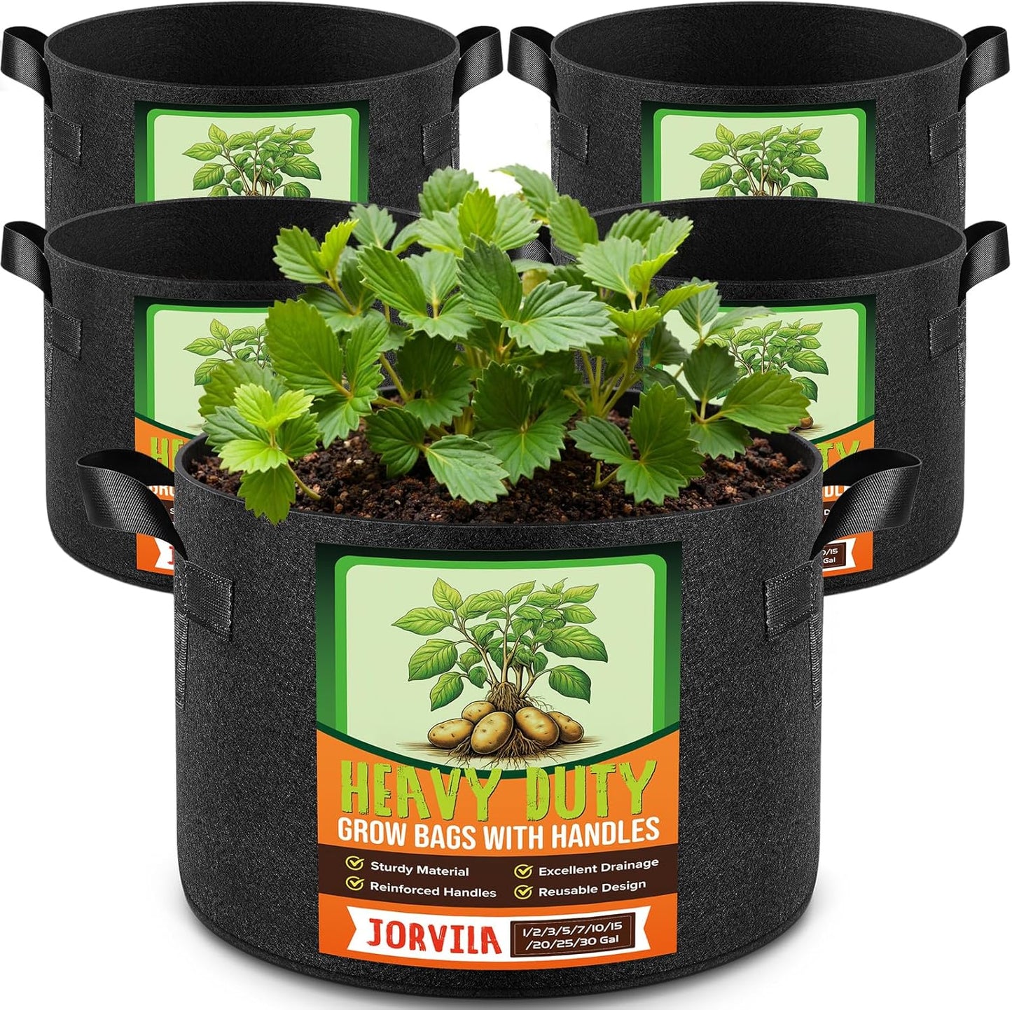 5 Pack 30 Gallon Grow Bags, Thickened Nonwoven Fabric Planter Pots with Handles, Heavy Duty 300G Garden Pots for Tomato, Potato and Vegetable