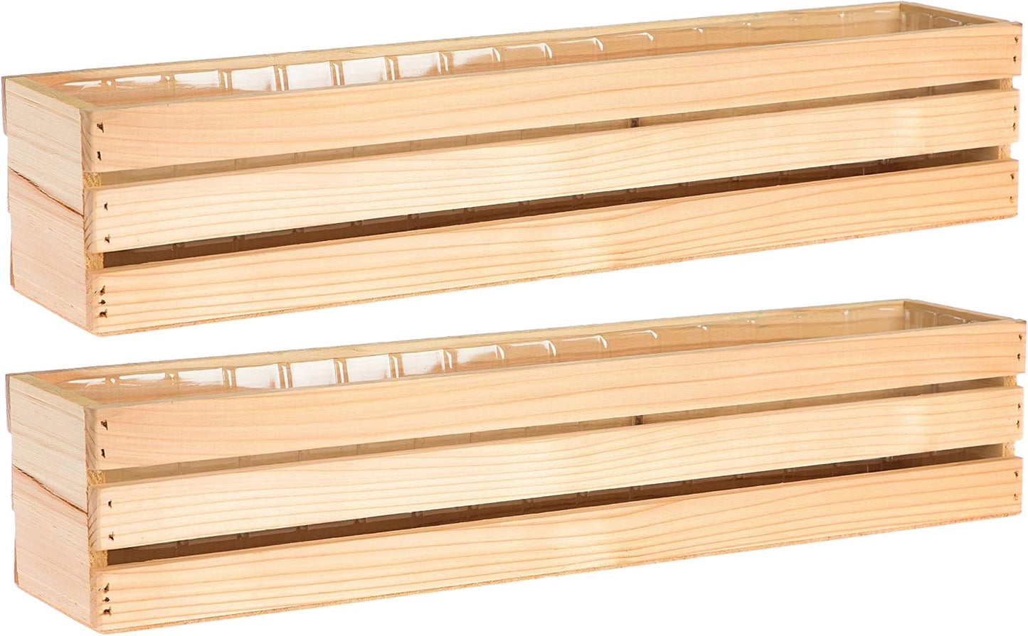 20" Rectangular Rustic Wood Planter with Plastic Liner l Rustic Barn Wood l Wine Crate Style, Home and Wedding Decorations, Garden Ornaments (20x4 Wine Crate Set of 2, Rose Wood)