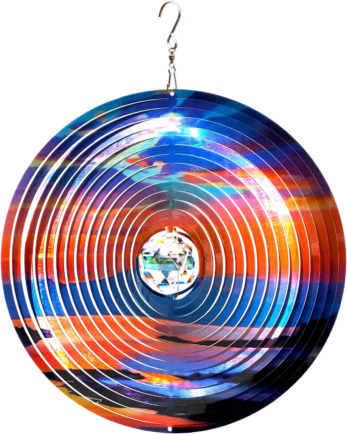 FONMY Mandala Wind Spinner w/Crystal Ball-Rosy Down 3D Stainless Steel Hanging Spinners Worth Gift Christmas Decoration Indoor/Outdoor Garden Décor Kinetic Yard Art 12 Inches Wind Sculpture