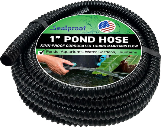 Sealproof 1" Dia. Corrugated Pond Tubing 1-Inch ID, 20 FT Length, Black PVC Kinkproof Strong Flex Tubing Made in USA