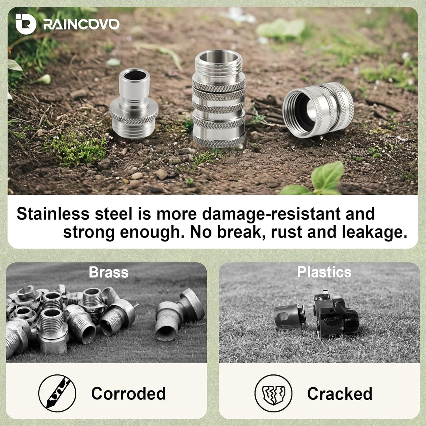 Garden Hose Quick Connect, Stainless Steel Water Hose Fitting, Quick Release Hose Connector, 3/4 Inch GHT