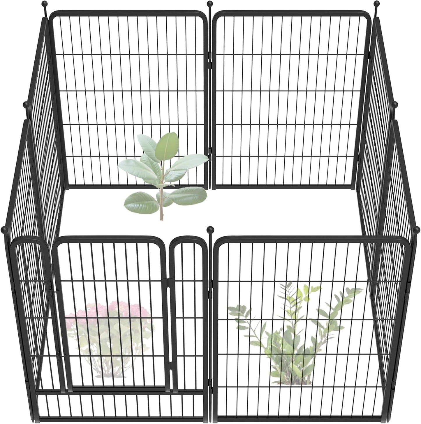 FXW Garden Fence Outdoor for The Yard – 40in(H) x 18.2ft(L) Heavy Duty Metal Animal Barrier for Dog and Rabbit, Decorative Dog Fence, 8 Panels, Black