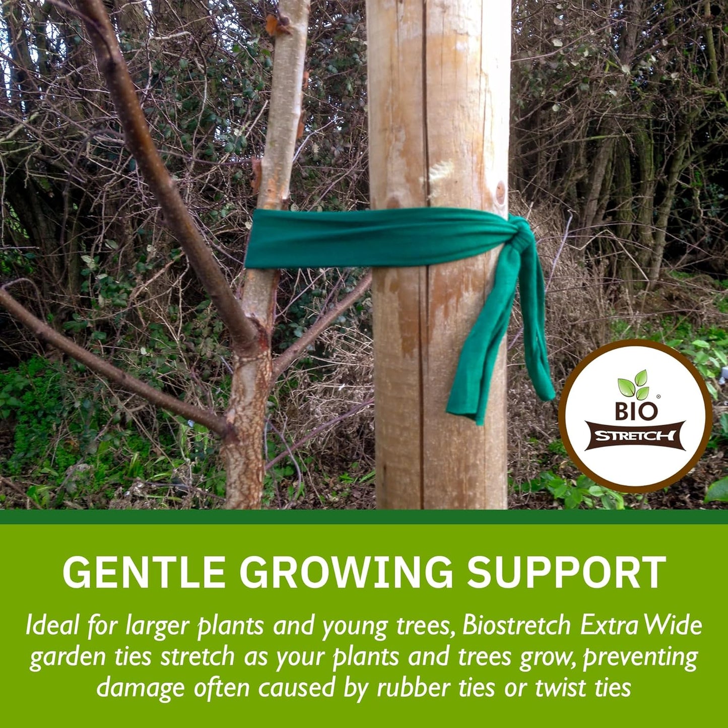 Extra Wide Soft Tree Ties - Strong & Stretchy Support for Large Plants & Young Trees - Cut-to-Length Green Garden Tape for Home & Professional Gardening (52 ft / 16M)