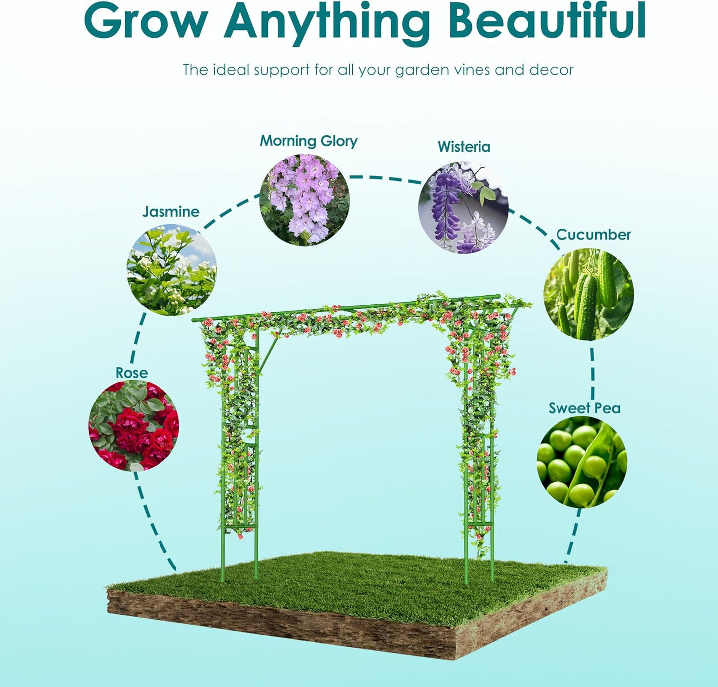 Flat Top Garden Arch Trellis 11FT x 9FT, Extra Large Garden Trellis for Climbing Plants Outdoor, 141.7in x 108in PE-Coated Metal Arbor Archway Trellis for Roses,Wisteria,Wedding,Patio Decoration Green