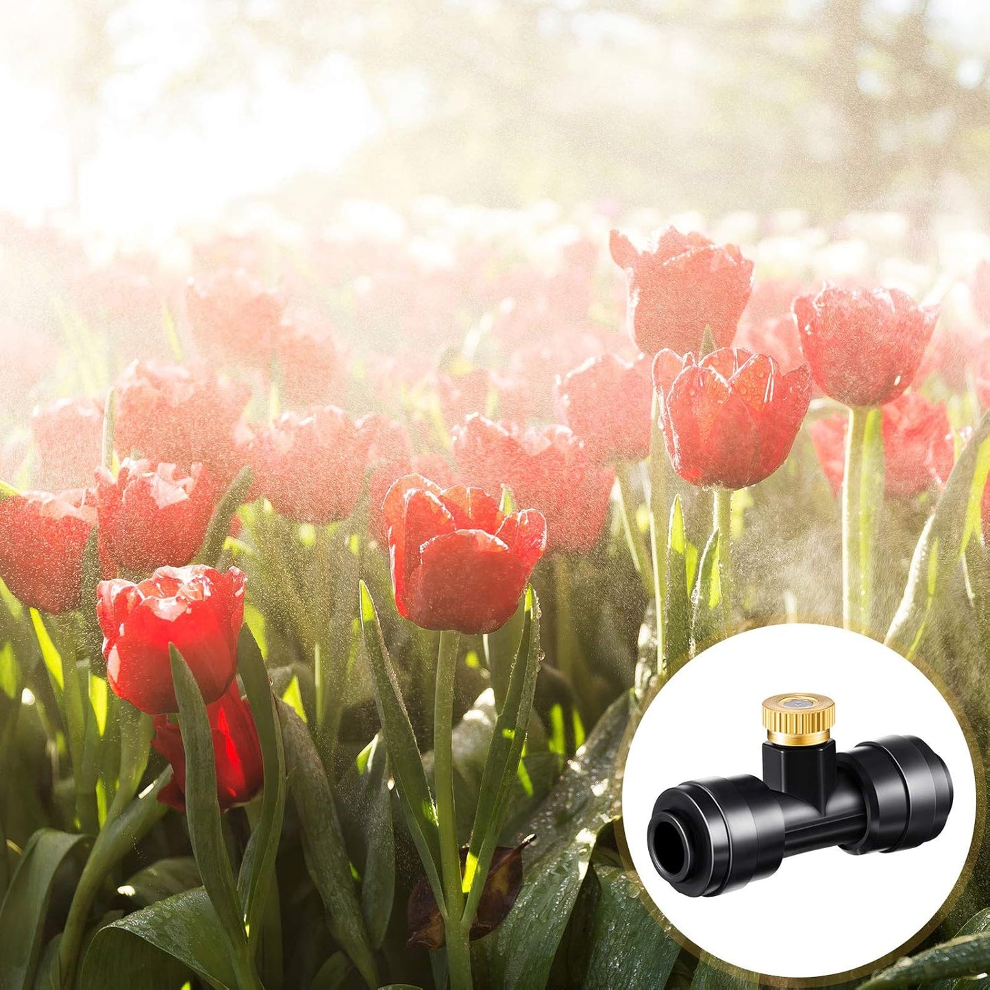 Misting Nozzles Kit Include Water Misting Tees Thread 1/4 Inch and Brass Orifice Nozzle with Black Plug for Outdoor Spray Cooling System(48 Pieces)